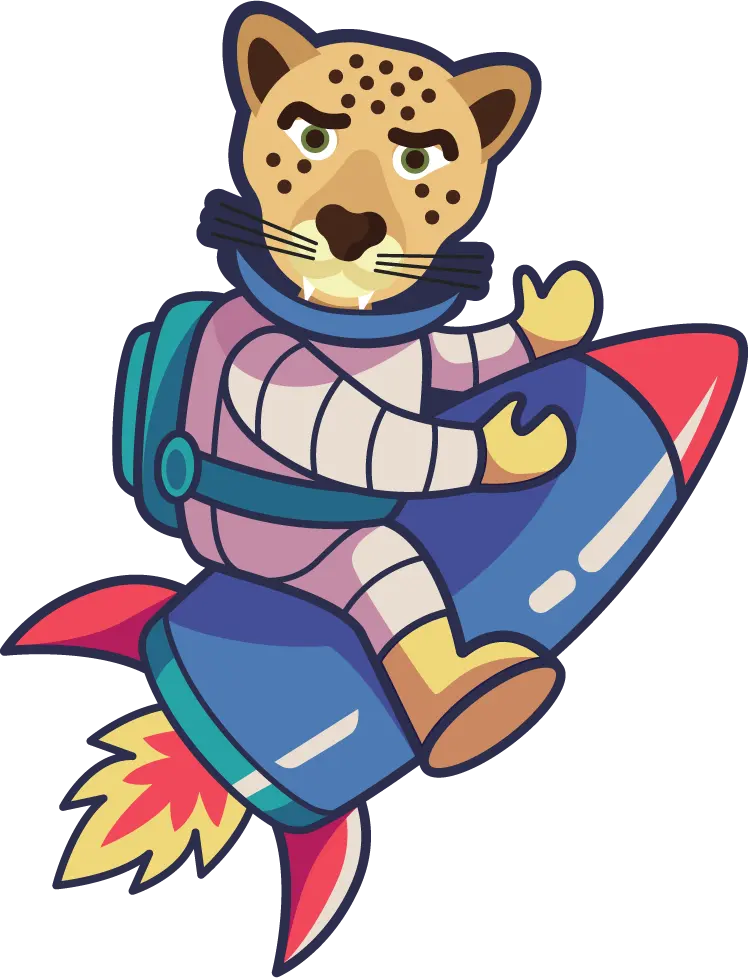Loki, la mascota del colegio: un jaguar astronauta montado en un cohete